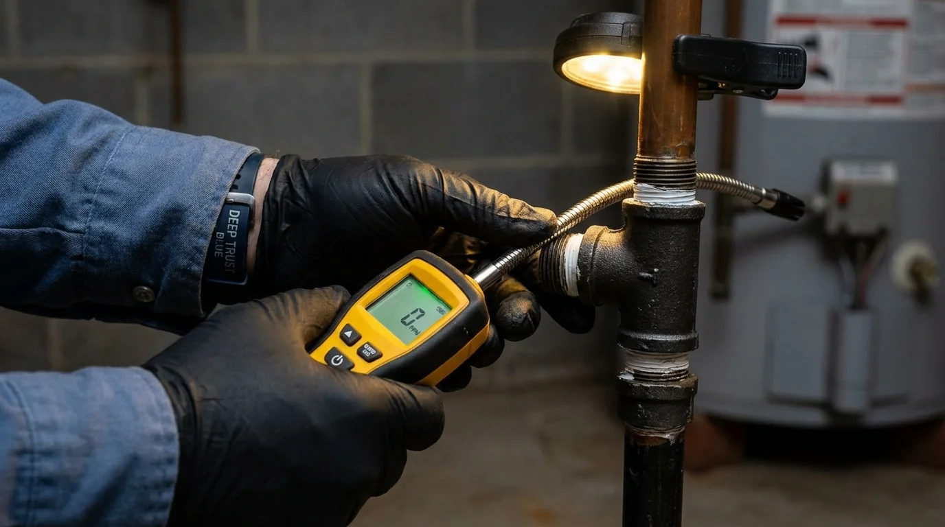 Gas leak detection with electronic sniffer by Johns Plumbing LLC in Bethpage